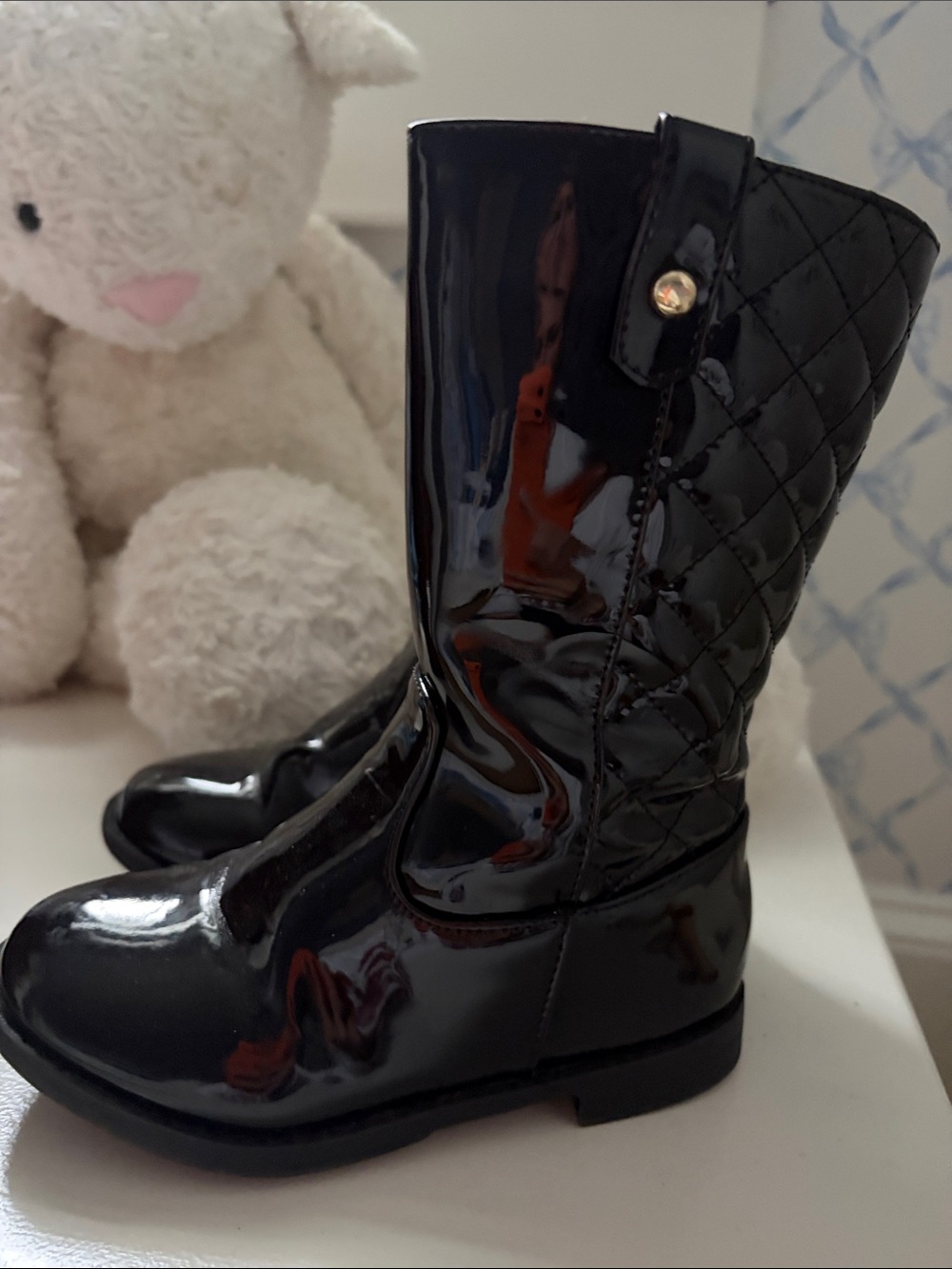 Gymboree Black Patent Quilted Mid-Calf Kids Boots